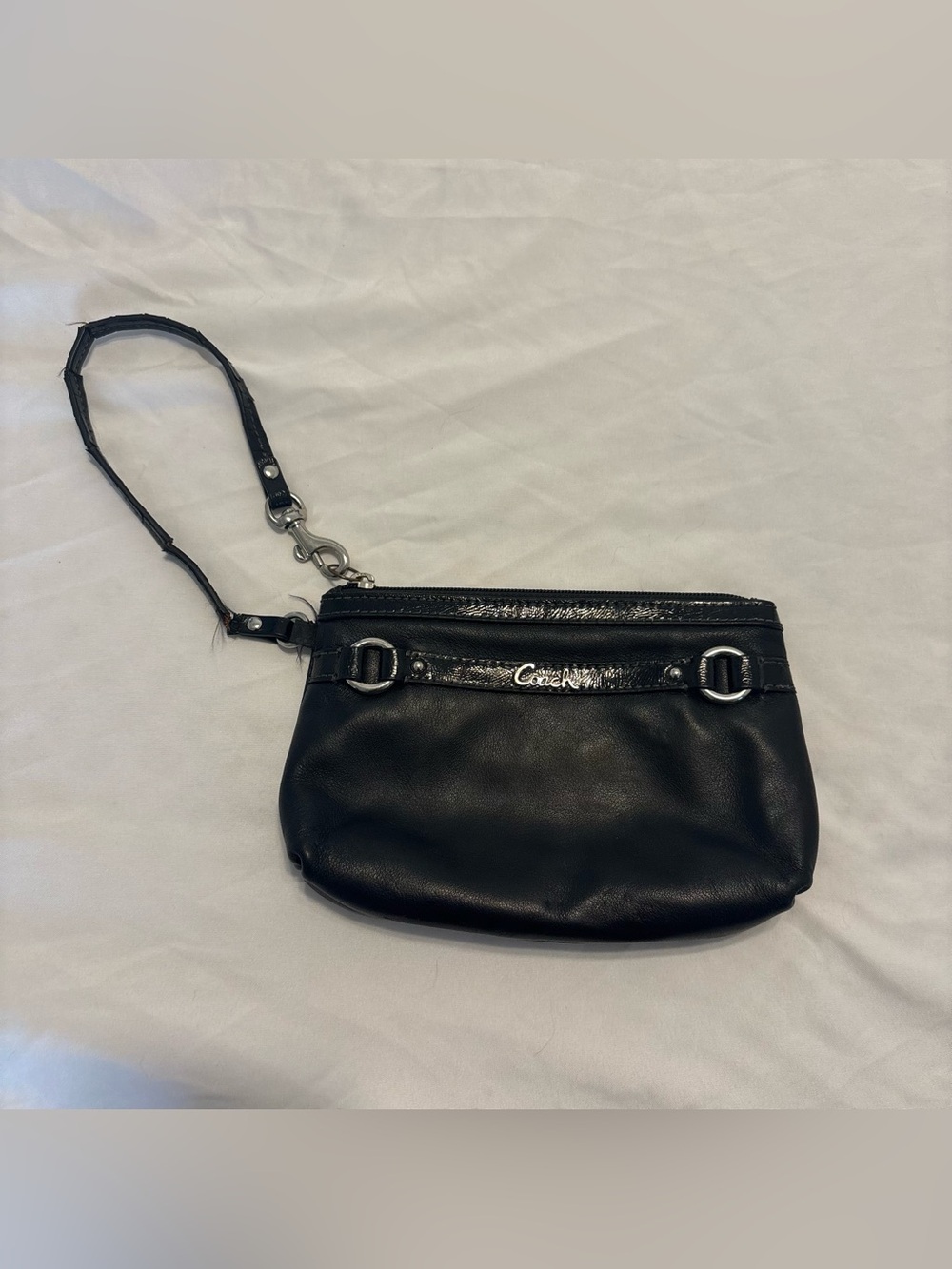 Y2K 2000s Vintage Coach Black Wristlet with Silver Hardware